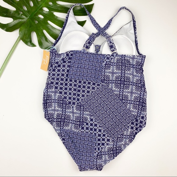 New Kona Sol Navy Geometric Swimsuit 26W - Picture 4 of 8